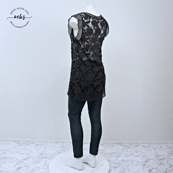 Lost April Lace Pom Pom Sleeveless Sheer Mini Dress Black Women S - Picture 3 of 10